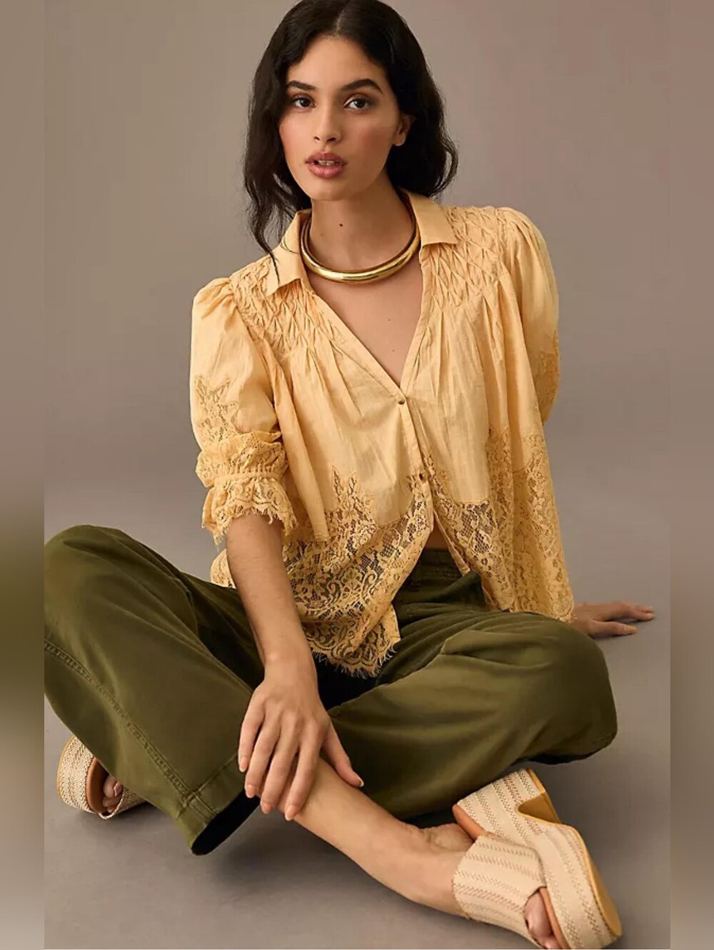 Anthropologie Victorian Sheer-Lace Blouse